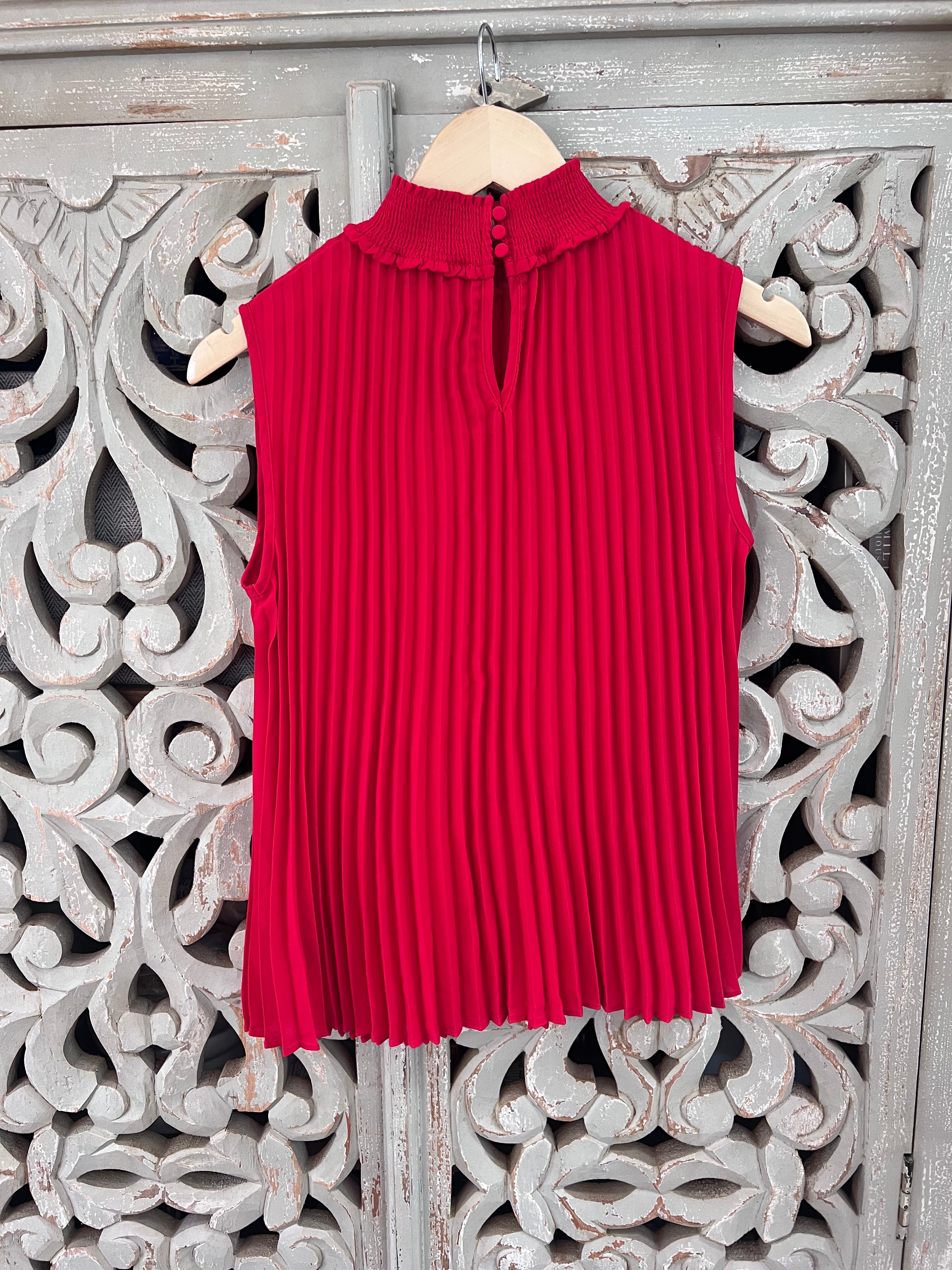 Red Pleated Blouse Size XS (RESTYLE)