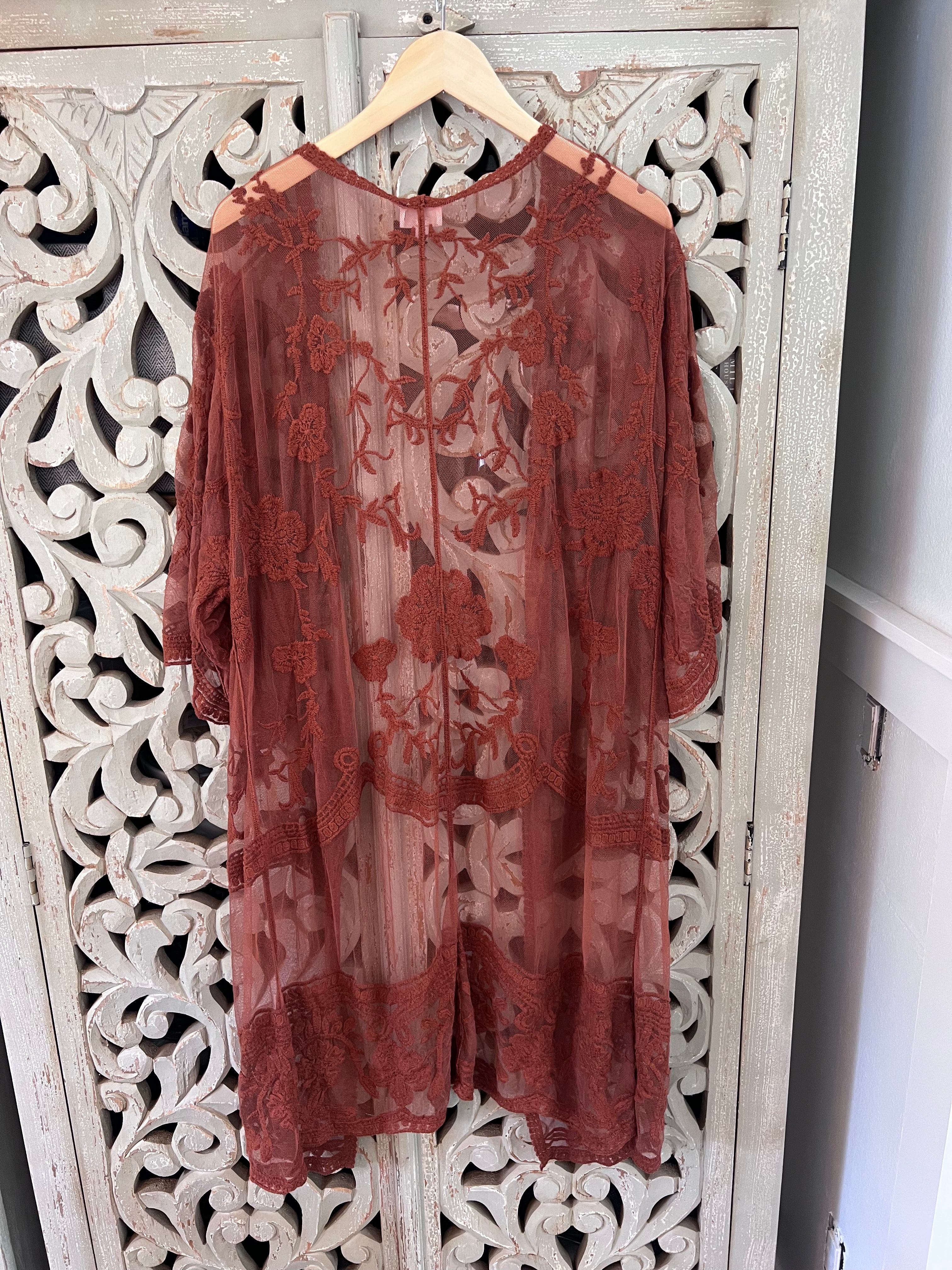 Brownish Lace Kimono/Cardi Size L (RESTYLE)