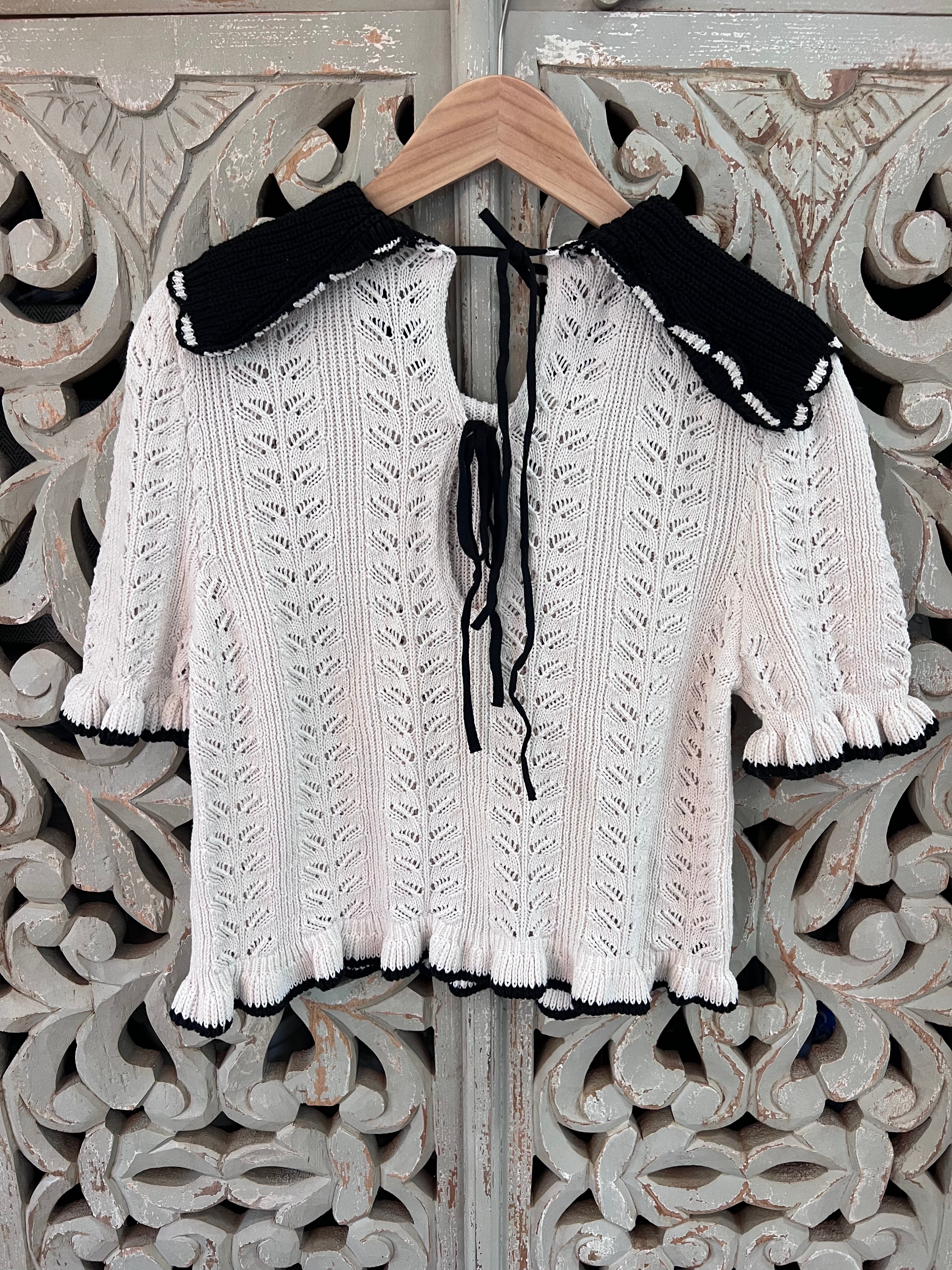 Black & Cream Knit Sweater S/M (RESTYLE)