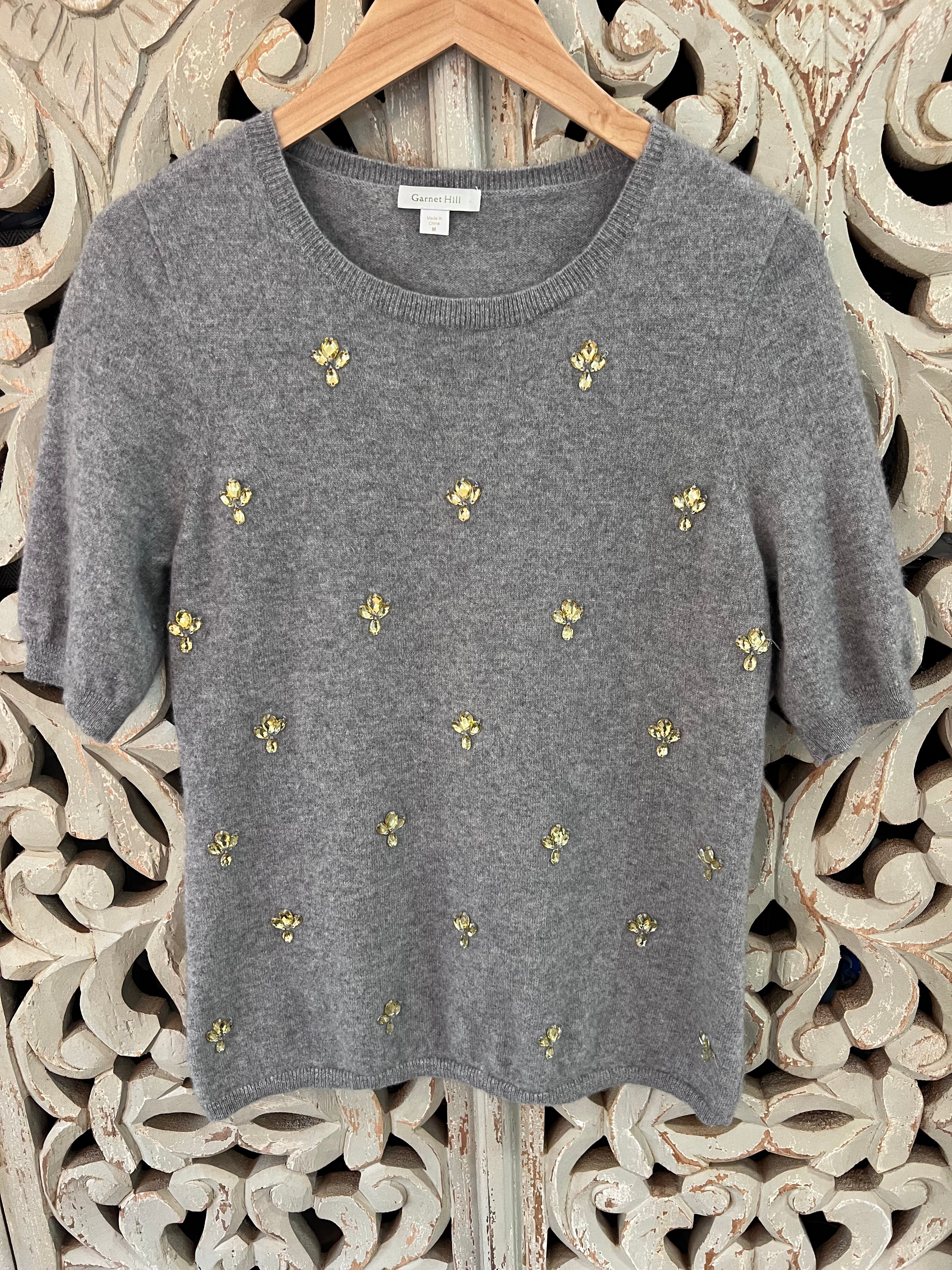 Gray Embellished Sweater 100% Cashmere M (RESTYLE)