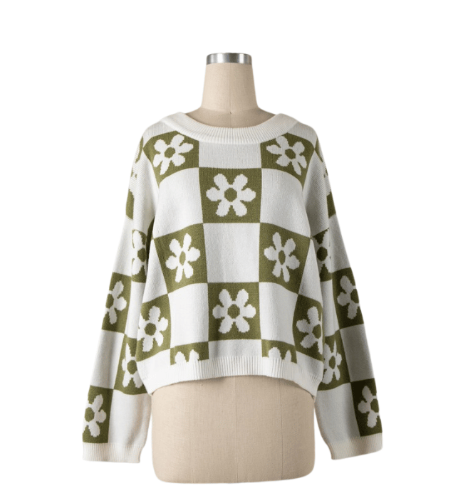 Flower Checker Pattern Sweater