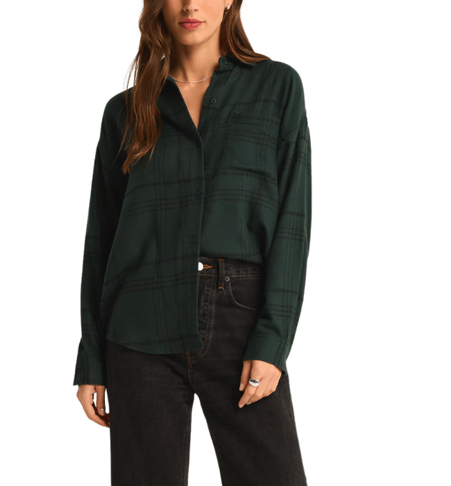 RIVER PLAID BUTTON UP in GREEN