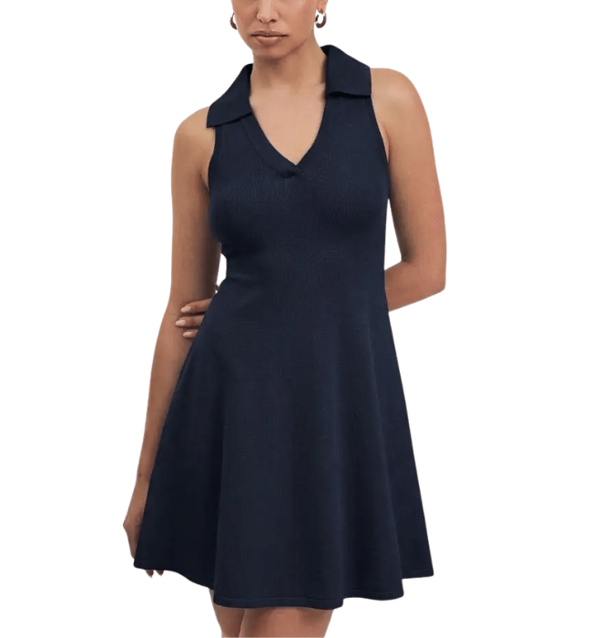 Liz V-Neck Knit Polo Mini Dress