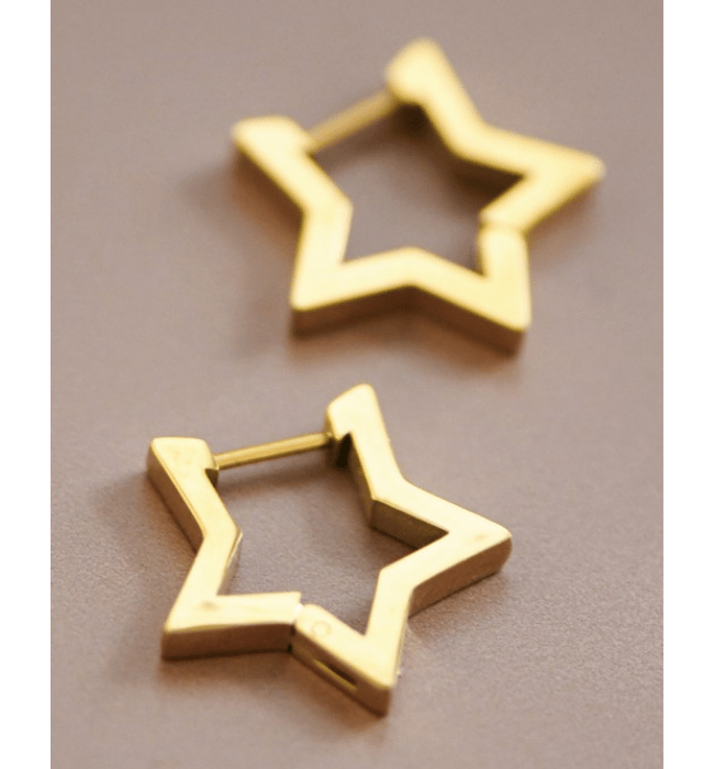 Gold Plated Non-Tarnish Stainless Steel Small Carabiner Star Hoop Earrings