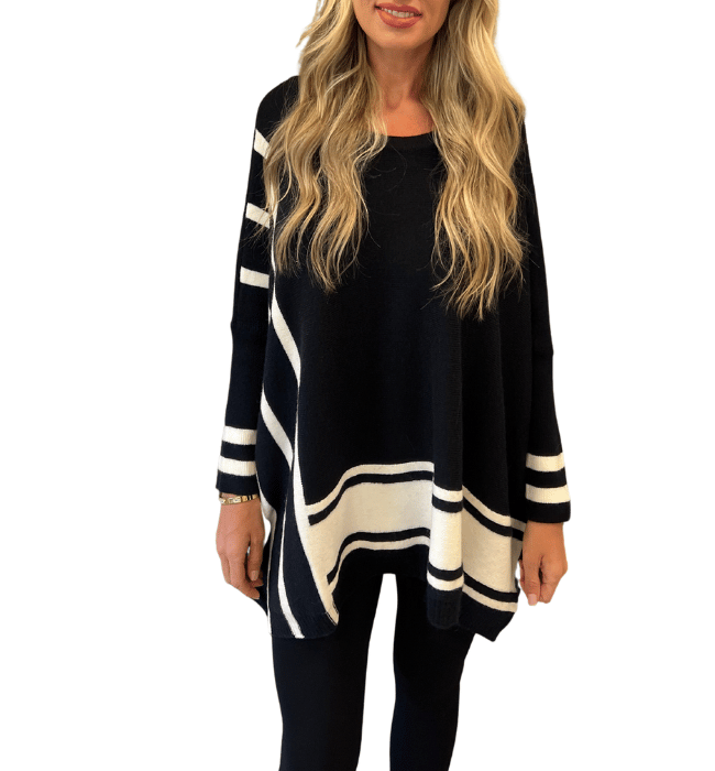 Biana Striped Poncho Sweater