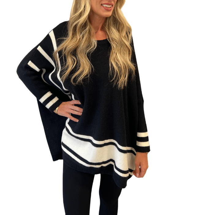 Biana Striped Poncho Sweater