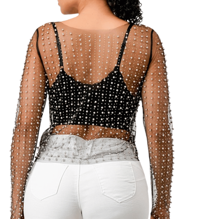 Rhinestone + Pearl Mesh Top