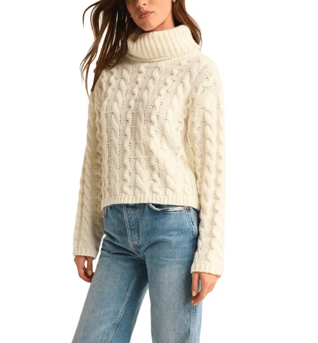 TIED TO YOU CABLE KNIT TURTLENECK SWEATER