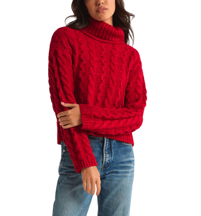 TIED TO YOU CABLE KNIT TURTLENECK SWEATER