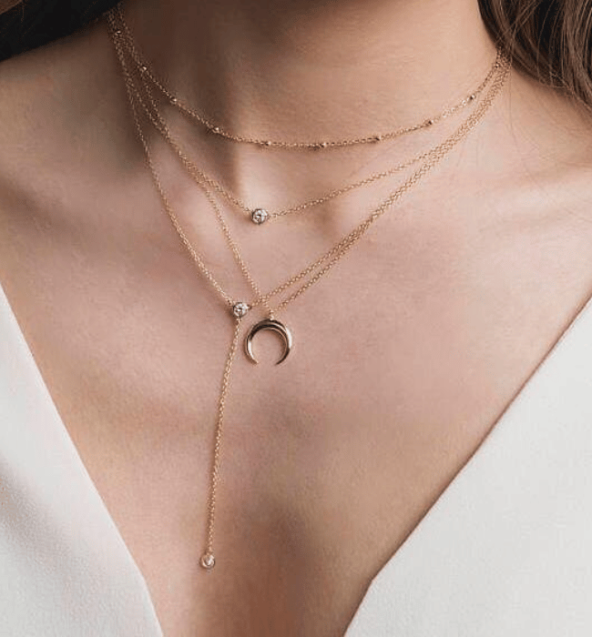 Diamond and Crescent Moon Necklace