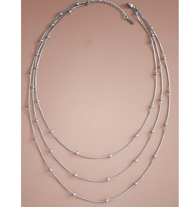 Silver Layered Waterproof Non-Tarnish Stainless Steel Necklace