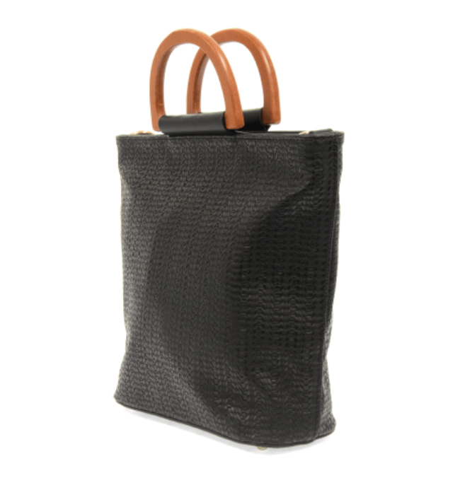 BLACK LILY WOVEN WOOD HANDLE TOTE
