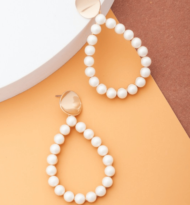 Gold Post Pearl Drop Earrings