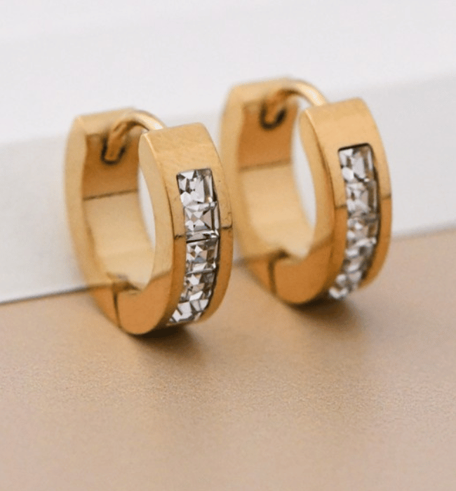 18K Gold Stone Hoop Earrings