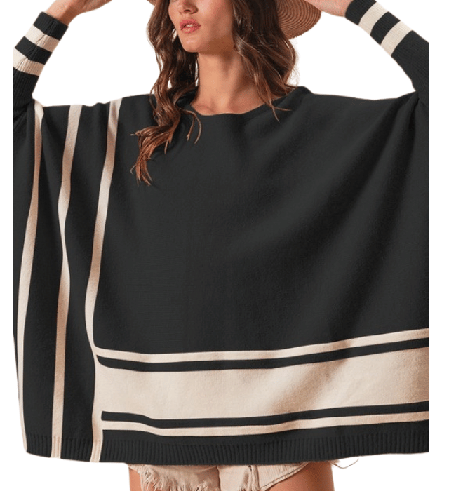 Biana Striped Poncho Sweater