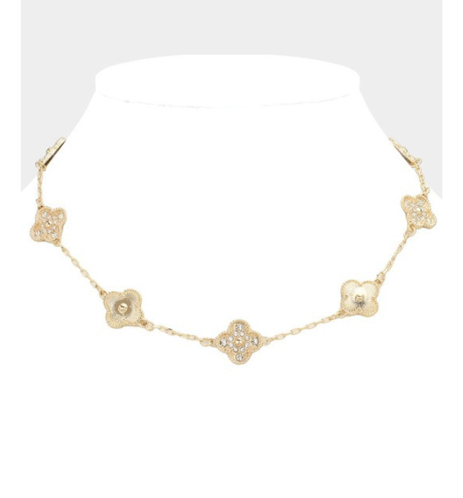 Stone Paved Pearl Quatrefoil Station Necklace