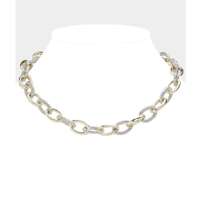 Mixed Metal 14K Gold Plated Oval Link Chain Magnetic Necklace