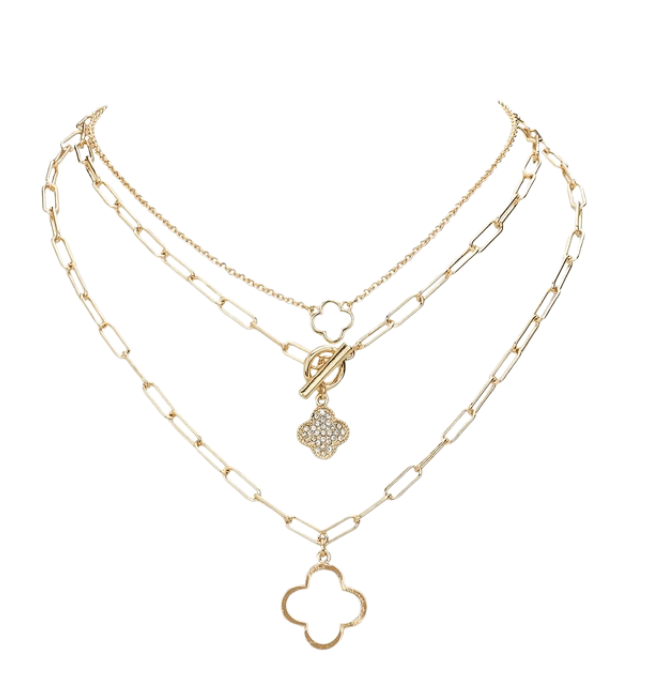 Open Stone Quatrefoil Layered Necklace