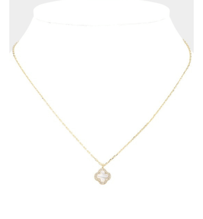 Mother Of Pearl Quatrefoil Pendant Necklace