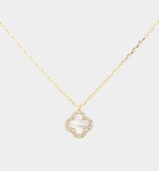 Mother Of Pearl Quatrefoil Pendant Necklace