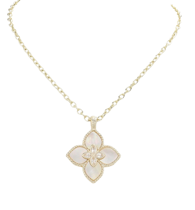 Mother Of Pearl Clover Pendant Necklace