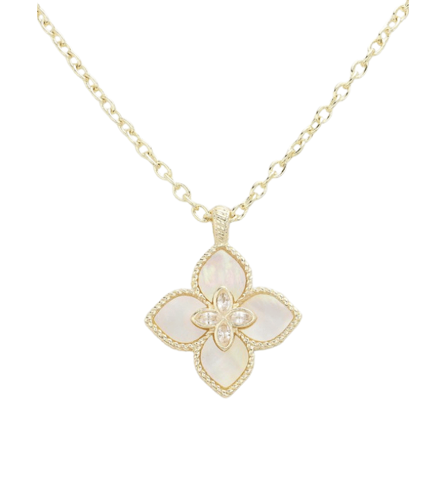 Mother Of Pearl Clover Pendant Necklace