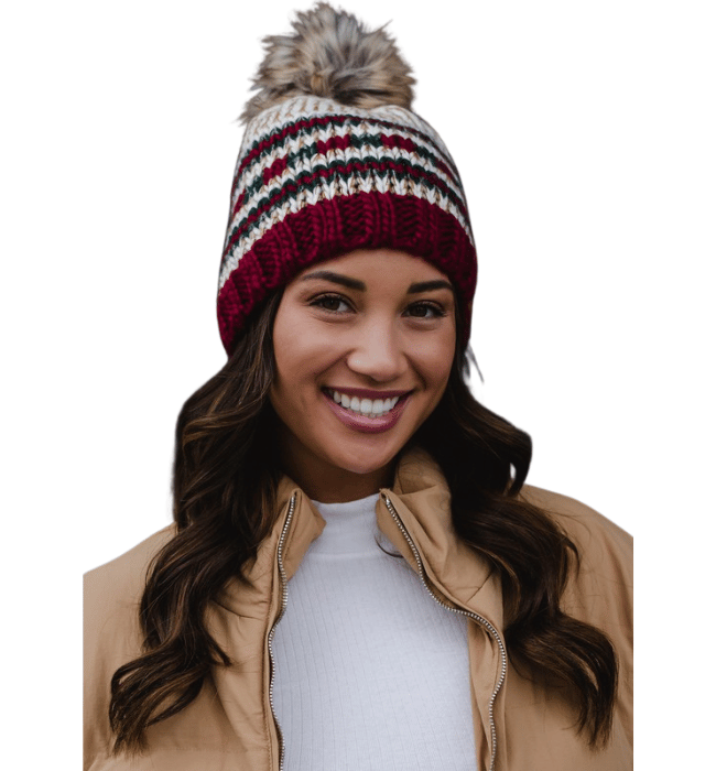 Red Striped Pom Hat