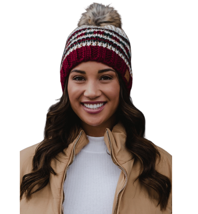 Red Striped Pom Hat