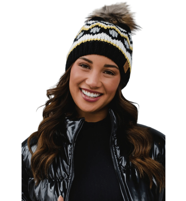 Black, White, Mustard Knit Hat