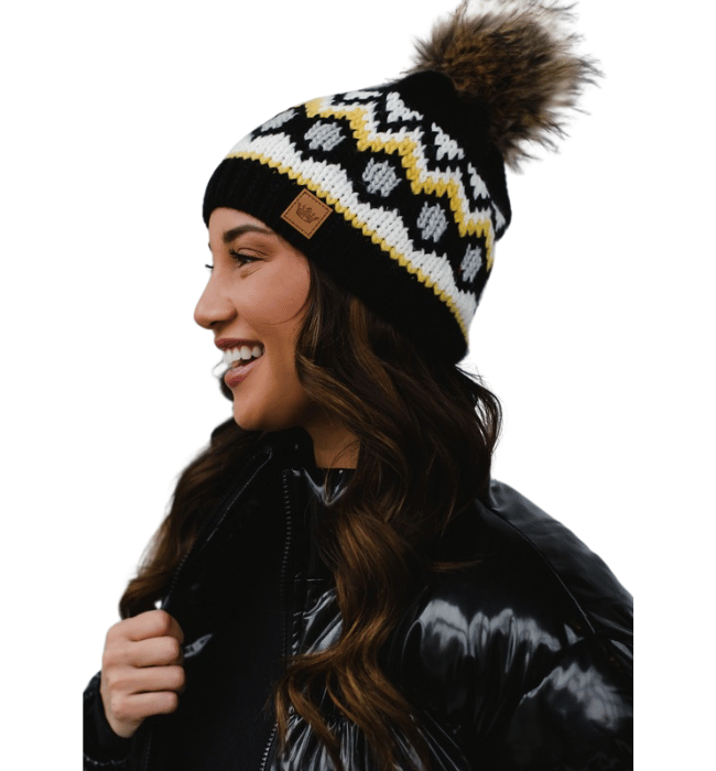 Black, White, Mustard Knit Hat