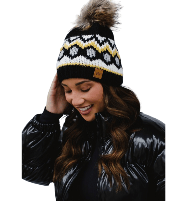 Black, White, Mustard Knit Hat