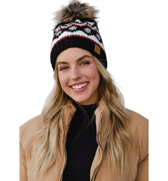 Black + White + Rust Knit Hat