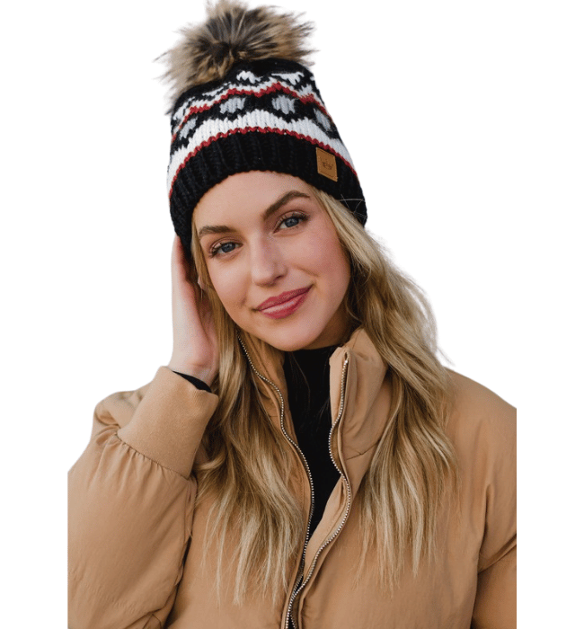 Black + White + Rust Knit Hat