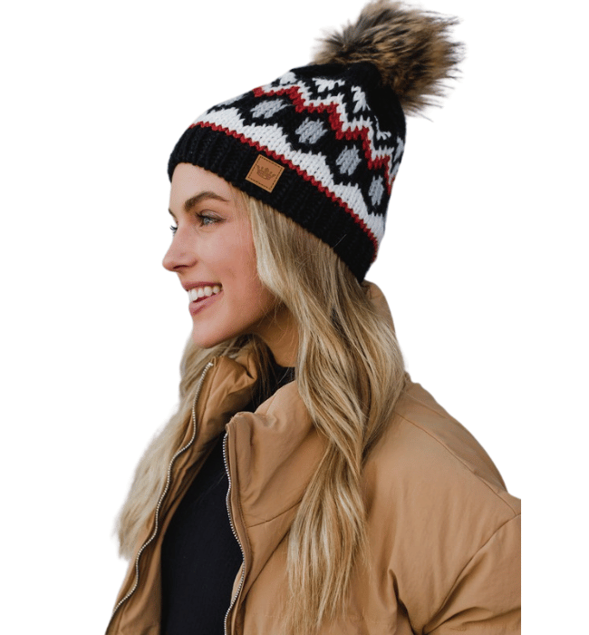 Black + White + Rust Knit Hat