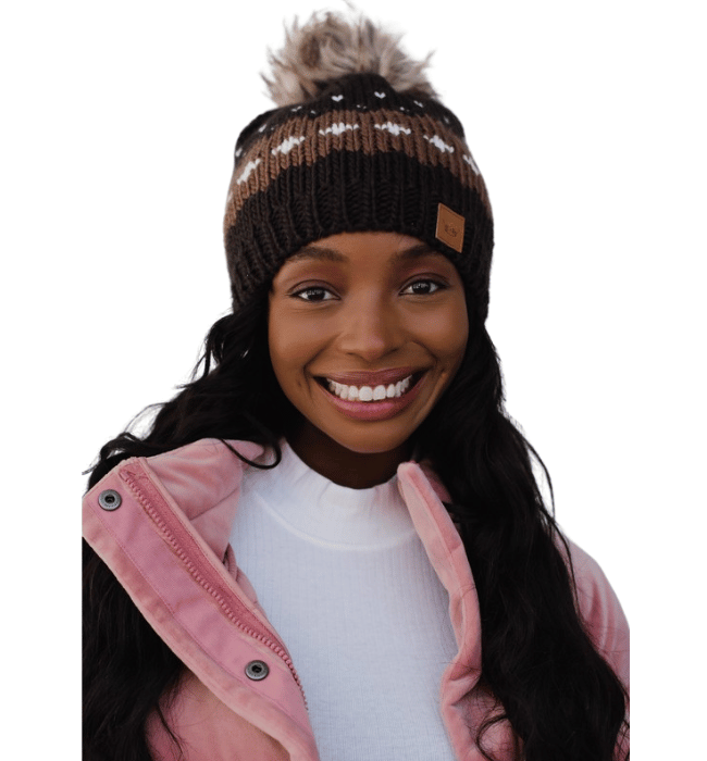 Dark Brown Patterned Knit Hat