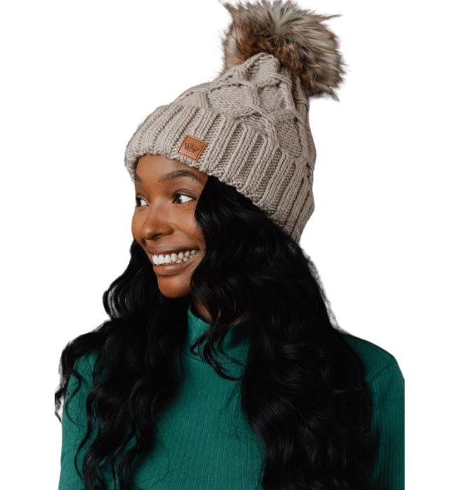 Taupe Cable Knit Pom Hat