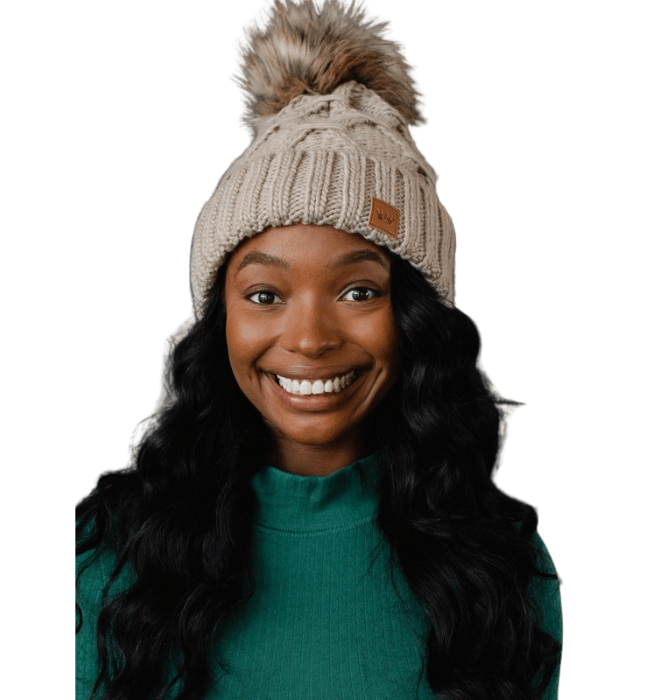 Taupe Cable Knit Pom Hat