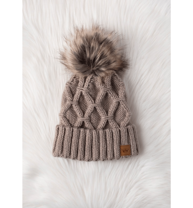 Taupe Cable Knit Pom Hat