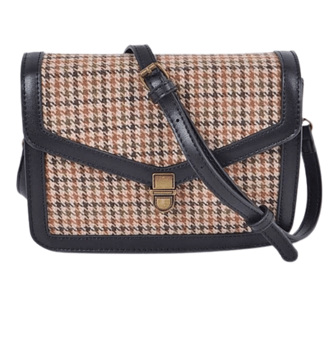 Camel Houndstooth Crossbody Bag