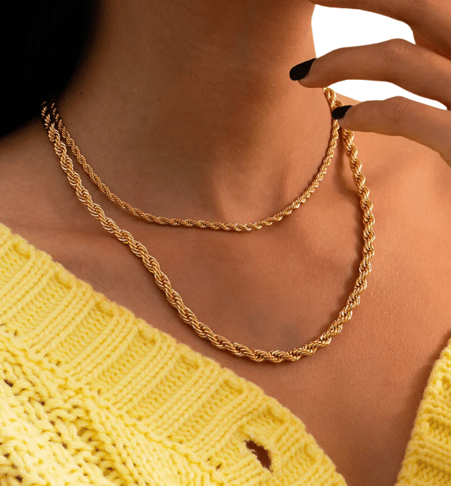 Double Layered Twisted Link Necklace