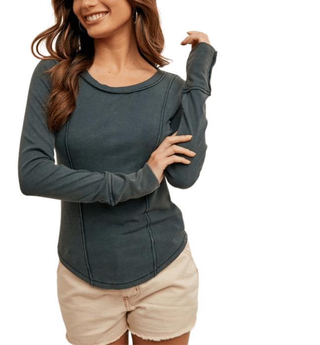 Brooke Exposed Seam Ribbed Henley Top