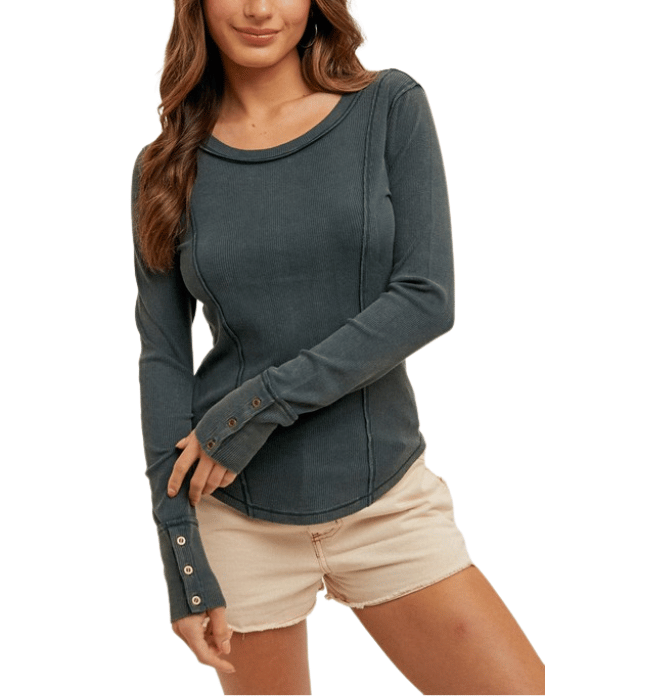 Brooke Exposed Seam Ribbed Henley Top