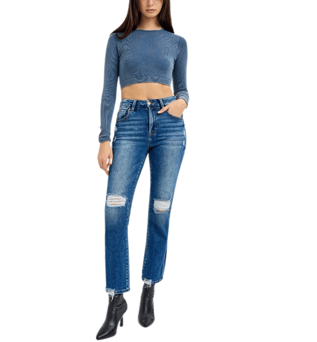 Isabella High Rise Crop Straight Jeans