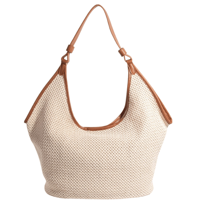 Faux Leather Knitted Hobo Shoulder Bag