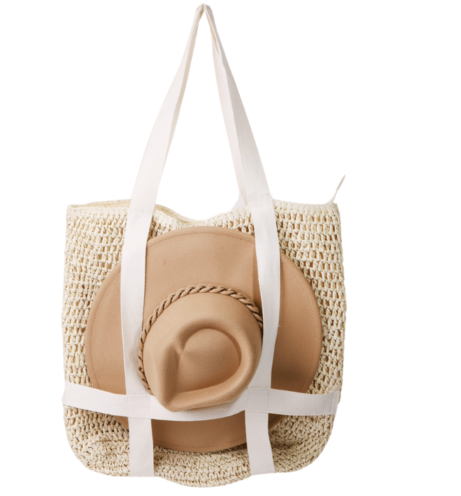 Straw Braided Hat Carrier Tote Bag