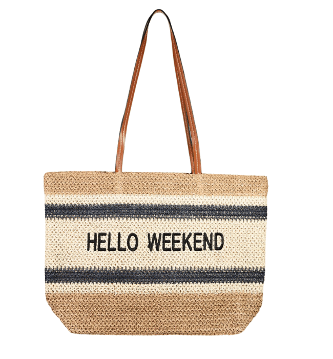 Hello Weekend Straw Braided Tote Bag