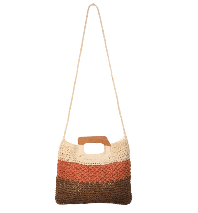 Three Tone Straw Braided Tote Bag