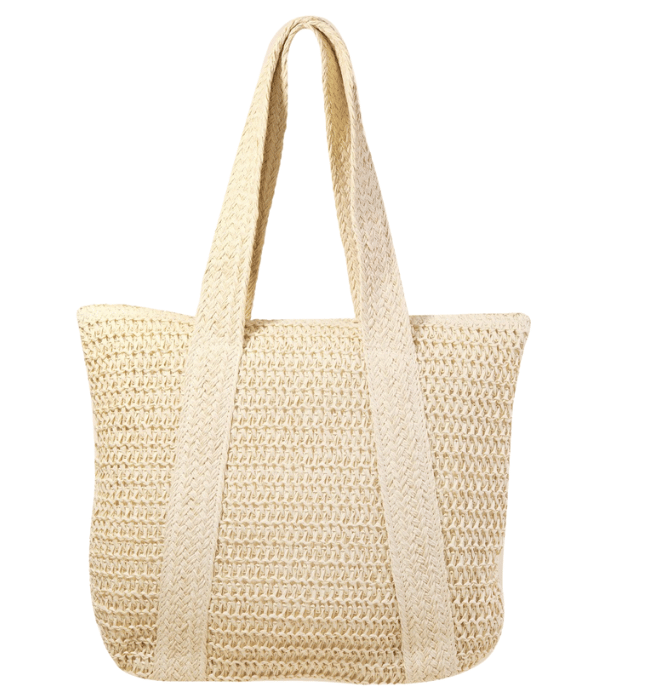 Straw Knit Zipper Tote Bag