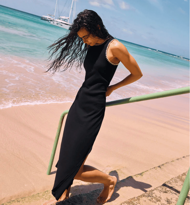 DELAMER WHIPSTITCH RIB MIDI DRESS