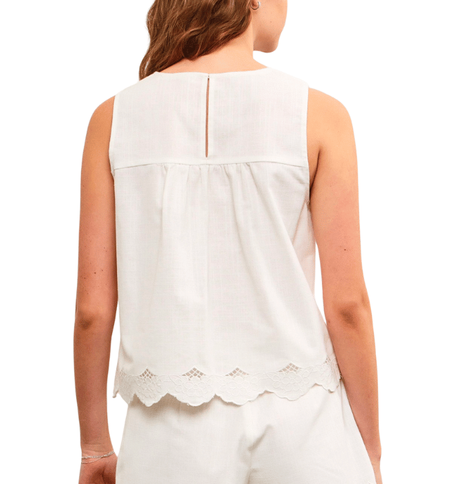 Halo White Scalloped Tank